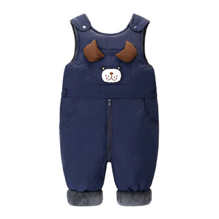 Nanny goose kids down jacket yangma recommends children's winter overalls trousers 1 to 3 years old boys 2 girls 4 plus fleece plus navy blue (cartoon overalls) 90 cm