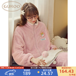 Gukoo pajamas women's winter shark cat plush soft, comfortable and warm stand-up collar women's home clothes suit can be weared d gouache suit m