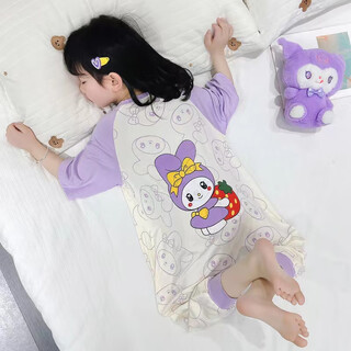 Pure cotton short-sleeved home clothes sleeping bag summer baby white rabbit one-piece pajamas thin children girls baby nightgown (purple katong sanrio #tsuji渃) 110 cm