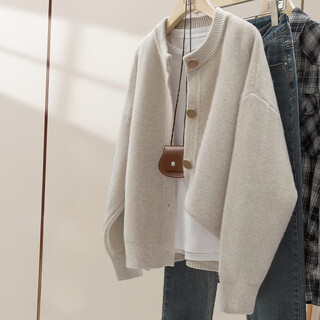 Sibaishe single-breasted knitted cardigan women's 2025 autumn new style round neck loose warm sweater jacket