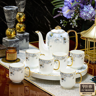 Han ming housewarming wedding gift cup set jingdezhen high-end ceramic teapot water cup living room household tea set complete set high-end bone china tea set 8-piece gift box
