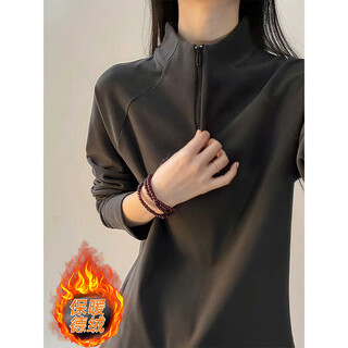 Qumile american half-zip german velvet bottoming sweatshirt for men in autumn and winter plus velvet to keep warm with heavy slim fit trendy top, black l