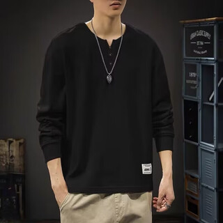 Kuraishi kazuki trendy brand spring and autumn new henry collar sweatshirt men's loose and versatile american casual solid color bottoming shirt black m suitable weight 90-130jin jin is equal to 0.5 kg