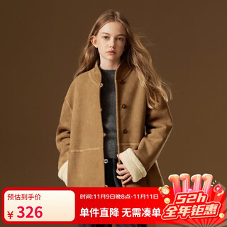ELLE KIDS皮毛一体仿皮草立领防风保暖女童外套秋冬翻毛袖口复古百搭褂子