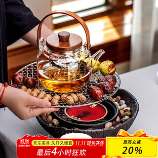 Gaoming (gaoming) electric stove for tea making at home, a full set of internet celebrity electric ceramic stove for tea making, tea stove, chinese style plug-in tea roasting set, pottery stone stove + grilling grid + plain style kettle 900ml