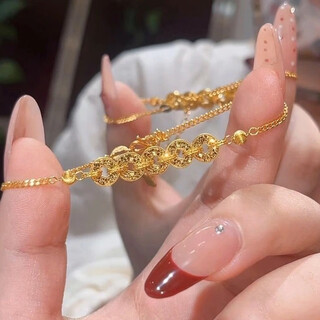 The new five emperors explosive ice gold bracelet for women, a lot of money, does not fade, good luck, looks stylish and versatile, gold five emperors money bracelet