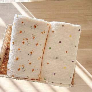 Others 2 pack thin baby gauze blanket pure cotton wrap absorbent gauze towel spring and summer cotton quilt bath towel 2 pieces colorful polka dot + yellow floral gauze towel organic cotton 90x100cm