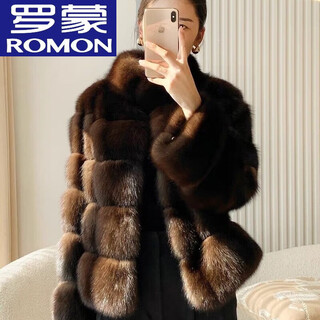 Romon 2025 eco-friendly fur short sable fur coat fashionable autumn and winter new young fur coat stand collar mink sable coffee l (120-140jin jin equals 0.5kg)