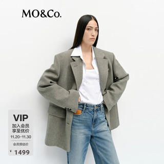 Mo&co. suit spring retro brown green herringbone sheep wool padded broad shoulder jacket mbe1bla005 green mixed color s
