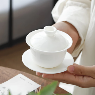 Su's ceramic suet jade white porcelain sancai covered bowl dehua chinese white ceramic kung fu tea set tea bowl bright cover 110ml