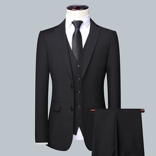 Montagut men's high-end suit men's business slim professional formal suit three-piece groom's wedding dress black (suit + vest + trousers) three-piece suit s 165 (weight 90-110)