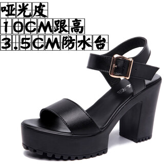 Thick platform sandals for women with thick heels, high heels, open toes, model catwalk shoes, one-line buckle fish mouth sandals for women, black matte leather, 10cm heel height 33
