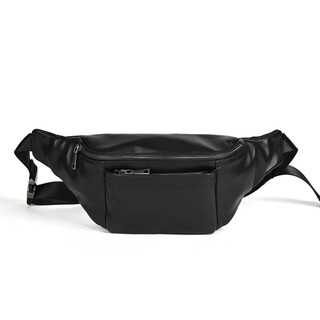 Genuine leather men's sports waist bag first-layer cowhide multi-shoulder cross-body functional mobile phone bag lightweight chest bag black