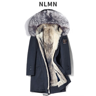 Nlmn mid-length parka men's winter fur integrated coyote fur lining genuine fur coat for men navy wolf fur lining fox fur collar l (105jin jin is equal to 0.5kg -120jin jin is equal to 0.5kg)
