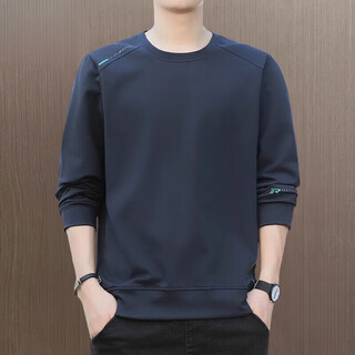 Yishion 2025 new spring and autumn new round neck loose pullover large size sweater men's long sleeve t-shirt bottoming top 17990 navy blue xl (suitable for 130-145jin jin equals 0.5kg)