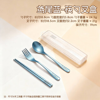 Worthbuy pure titanium chopsticks, spoons, forks, three-piece cutlery box, portable storage box for students at school, iris blue - chopsticks, spoons and forks box
