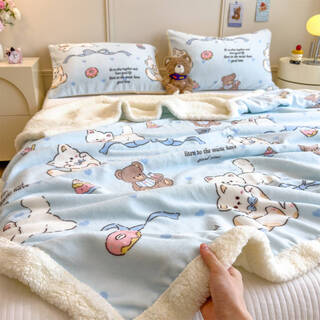 Fantasy thickened winter lamb velvet blanket double-sided warm coral velvet air-conditioned nap blanket dormitory milk velvet cover blanket 1 happy afternoon tea double blanket 200*230cm double layer thickened soft and skin-friendly