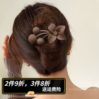 Case makeup chinese valentine's day flower clip large size women's 2023 new high-end duckbill clip back of the head hair clip hair clip hair accessory brown color-single flower hair clip-suitable for sisters with long hair