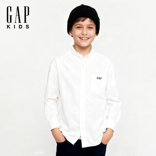 Gap boys' spring style embroidered logo long-sleeved shirt fitted children's top us version 605359 white 140/72 (10-11 years old)