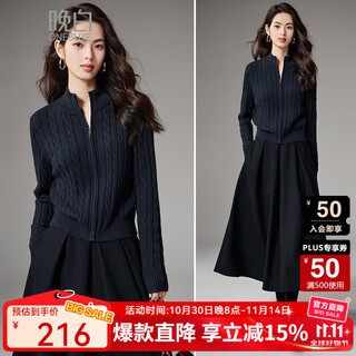 Late white new product 2025 autumn retro fashion jacket smart, clean and versatile short knitted cardigan for women dark blue m