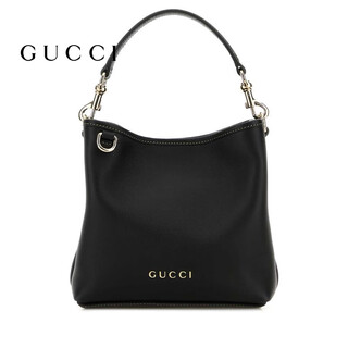 Gucci (gucci) new season ss25 light luxury women's gg black leather logo bucket bag black one size