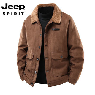 Jeep spirit men's jacket autumn and winter velvet thickened cotton coat men's suede men's workwear multi-pocket casual large size jacket velvet style 285 brown m 80-100jin jin equals 0.5 kg