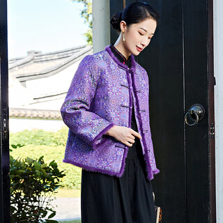 Xiyue traditional intangible cultural heritage song brocade quilted chinese style tang suit top coat high-end temperament new year cotton coat 2025 winter purple xl overall weight 115~125