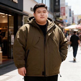 Fat, handsome, fashionable and fat cotton-padded jacket for men, winter warm and windproof plus fat plus size casual loose hooded cotton jacket, khaki 7xl (suitable for 240-260jin jin is equal to 0.5kg)