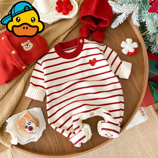 G.duck baby autumn new jumpsuit spring and autumn baby clothes newborn full moon red festive knitted romper super cute single layer romper 66cm (recommended 5-14jin jin equals 0.5 kg)