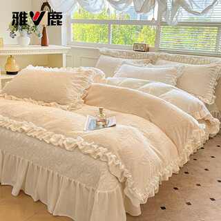 Yalu carved milk velvet four-piece set winter thickened warm coral velvet bed sheet quilt cover double home baby velvet set avril-off-white bed sheet style 1.5m four-piece set