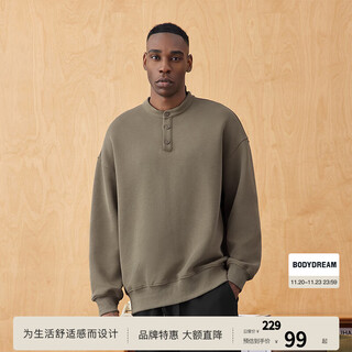 Bodydream bm new henry collar sweatshirt men's autumn casual pullover loose shoulder sports top dark khaki s