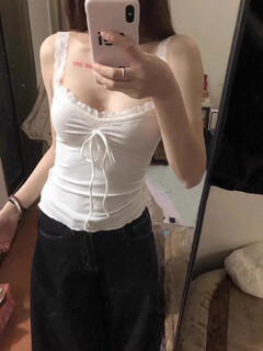 White camisole women's summer bow lace inner bottoming short sweet hot girl outer top white s recommended 75-95jin jin equals 0.5 kg