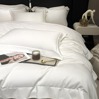 Mercury series hotel class a new high-density long-staple cotton four-piece pure cotton quilt cover, pure cotton solid color bedding, white bed sheet style x 1.5m bed (applicable to quilt core 200*230cm