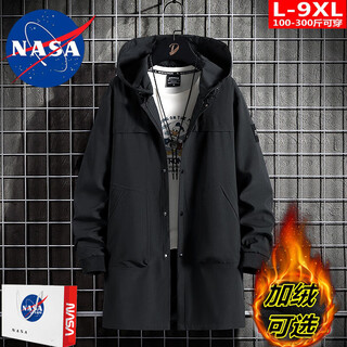 Nasa rhude windbreaker men's mid-length spring and autumn coat men's youth loose coat autumn printed velvet hooded autumn and winter windbreaker black 5xl (200-220jin jin equals 0.5 kg)