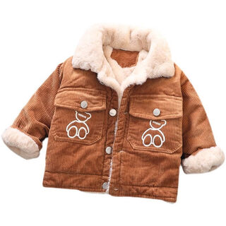 Wujiang miaopin boys' coats and cotton coats, winter thickened and velvet corduroy cotton coats, children's and babies' quilted children's handsome warm jackets, khaki corduroy thickened coats, three layers of quilted cotton, 110, size 110, recommended height 100 cm, non-fading