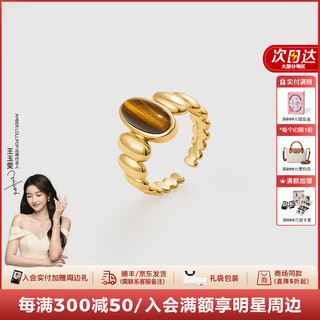 Amber lollipop wang yuwen's same style ring female niche tiger eye stone index finger ring anniversary birthday gift for girlfriend and wife brown-autumn wind writing art