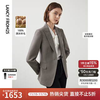 Langzi pure wool french retro plaid gray slim fit suit jacket temperament suit design sense winter new style smoke gray s