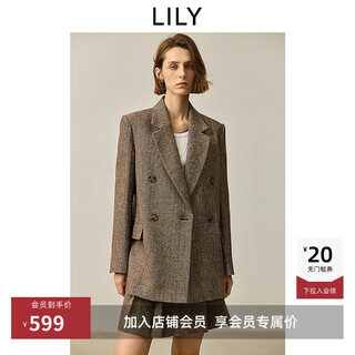 Lily2025 new autumn women's sheep wool blend old money style herringbone lapel silhouette commuter suit jacket 732 chocolate l