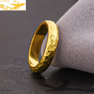 Yuntang jewelry old phoenix gold hammer pattern semi-circle ring solid gold closed ring for men and women ring couple tail ring wedding and birthday gift no. 21 about 7.4 grams