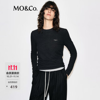 Mo&co. qin lan's same style long-sleeved t-shirt 2025 winter new far-infrared heating double-sided brushed mbe4teet03 dark floral gray m /165