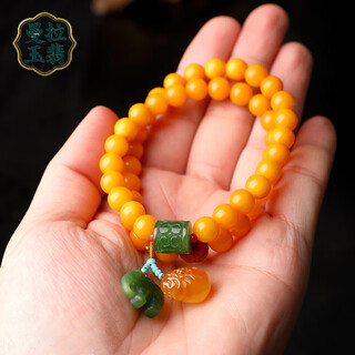 Manla jade pei natural amber raw stone beeswax bracelet women's jade nanhong accessories chicken oil yellow full honey bracelet 8mm