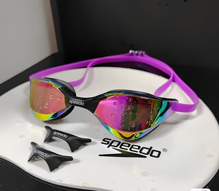 Speedospeedo imported high-definition large frame waterproof and anti-fog electroplated swimming goggles for men and women children's stickers speedo myopia swimming goggles purple colorful