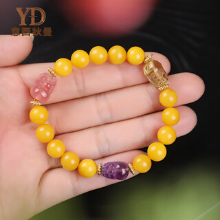 Italian natural beeswax bracelet for women, amber chicken fat, yellow honey, crystal pixiu bracelet, round beads, original light luxury gift 8mm (with certificate)
