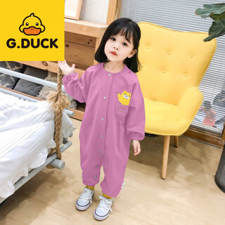 G.duck baby spring, autumn and winter one-piece blouse, painted waterproof crawling suit for boys and girls, lilac purple, snap button loose version 80 _ suitable for height 65-80cm