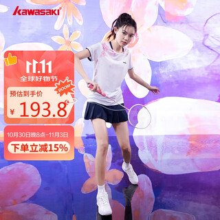 kawasaki川崎羽毛球服女款速干T恤运动短裙繁花似锦套装A2808 霜白 L 