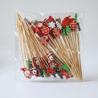 Kaximu christmas fruit picks candied haws tools holiday decoration picks internet celebrity cartoon style picks disposable forks christmas themed bamboo picks combination christmas mix 50 sticks + glutinous rice paper 100 pieces