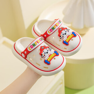 汪汪队儿童洞洞鞋户外穿防滑防臭室内宝宝轻便小孩沙滩凉拖鞋鞋EV 米白色_毛毛 32 -33(19内长)