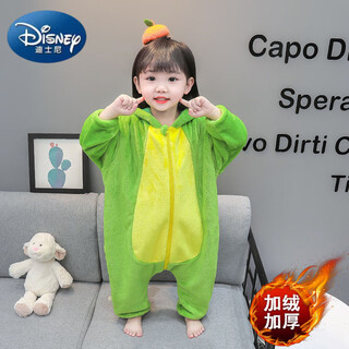 Disney (disney) baby coral fleece pajamas autumn and winter one-piece dinosaur clothes children's winter thickened girls' flannel sleeping bag children's light green double-layered velvet thickened model 80