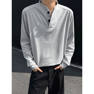 Fog sky sweatshirt men's cleanfit henry collar bottoming shirt men's autumn and winter inner long-sleeved t-shirt american retro top men djs-5q1140 hemp gray s (recommended 80-95jin jin equals 0.5 kg)