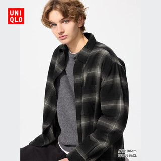 Uniqlo flanell-karohemd für herren und damen, langärmeliges hemd, lässig, dünne jacke, 25, herbst und winter, 480768 09, schwarz, xl /180/108b